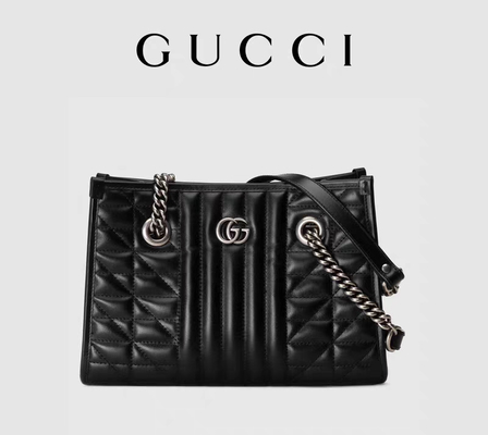กระเป๋าหนังสีดำ GG Marmont Medium Matelassé Tote Custom Branded