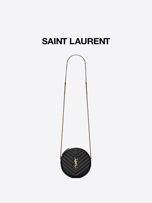 กระเป๋า Messenger หนังลายนูนลายนูน YSL Vinyle Round Camera Bag V Quilted
