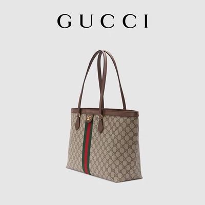 หนังแต่งขอบผ้าใบ Gucci Ophidia Tote White Medium GG ผู้หญิง