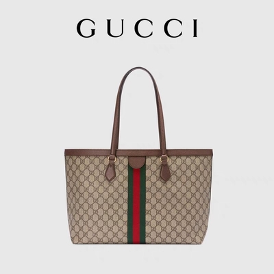หนังแต่งขอบผ้าใบ Gucci Ophidia Tote White Medium GG ผู้หญิง