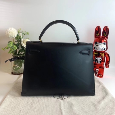 HermèS Kelly 32 Preloved Branded Bag Black Epsom Sellier Gold Hardware Box Black