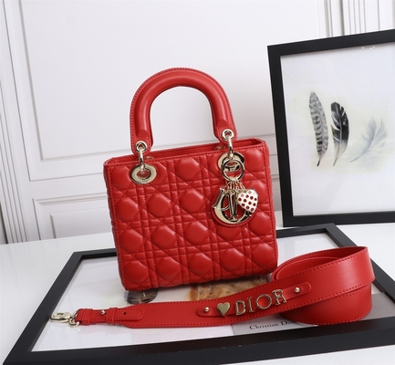 Lady Red Lambskin My Abcdior Dior Cannage กระเป๋าสะพาย D6806