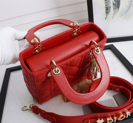 Lady Red Lambskin My Abcdior Dior Cannage กระเป๋าสะพาย D6806