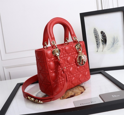 Lady Red Lambskin My Abcdior Dior Cannage กระเป๋าสะพาย D6806
