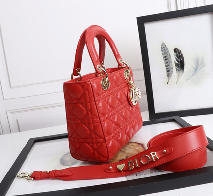 Lady Red Lambskin My Abcdior Dior Cannage กระเป๋าสะพาย D6806