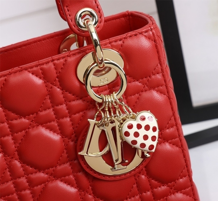 Lady Red Lambskin My Abcdior Dior Cannage กระเป๋าสะพาย D6806