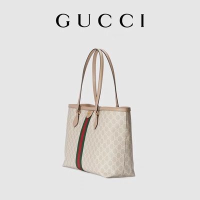 กระเป๋าสะพายแบรนด์ปรับได้ขนาดกลาง Gucci Ophidia Tote White For Woman