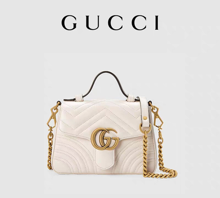 กระเป๋าแมสเซนเจอร์หนังลูกวัวสีขาว GG Marmont Tote Bag Quilted Leather