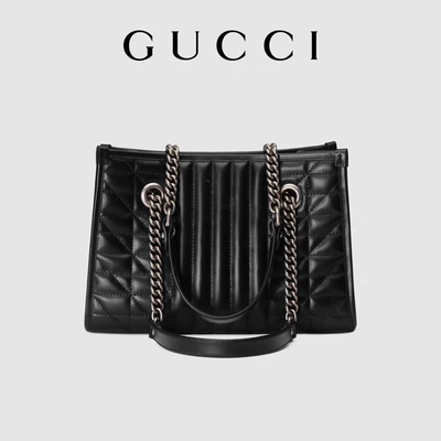 กระเป๋าหนังสีดำ GG Marmont Medium Matelassé Tote Custom Branded