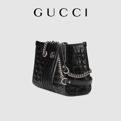 กระเป๋าหนังสีดำ GG Marmont Medium Matelassé Tote Custom Branded