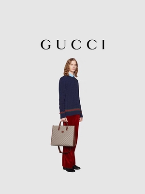 กระเป๋าสะพายข้าง Gucci Canvas Tote Bag พิมพ์ GG Supreme พร้อม Interlocking G