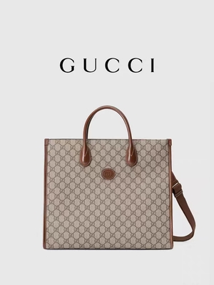 กระเป๋าสะพายข้าง Gucci Canvas Tote Bag พิมพ์ GG Supreme พร้อม Interlocking G