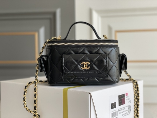 หนังแกะ กระเป๋าแบรนด์สั่งทำ Chanel 22K Vanity Case Multi Pocket