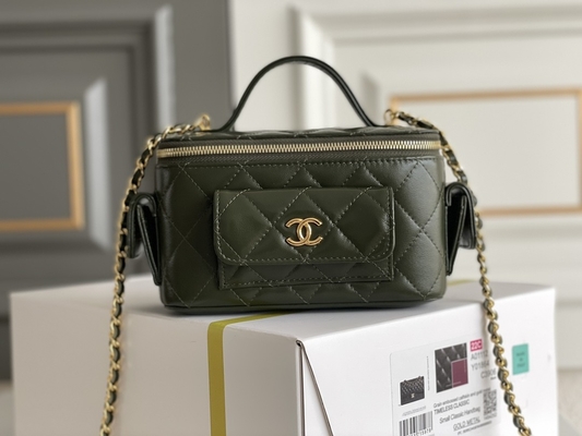หนังแกะ กระเป๋าแบรนด์สั่งทำ Chanel 22K Vanity Case Multi Pocket
