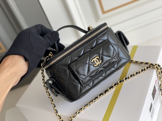 หนังแกะ กระเป๋าแบรนด์สั่งทำ Chanel 22K Vanity Case Multi Pocket
