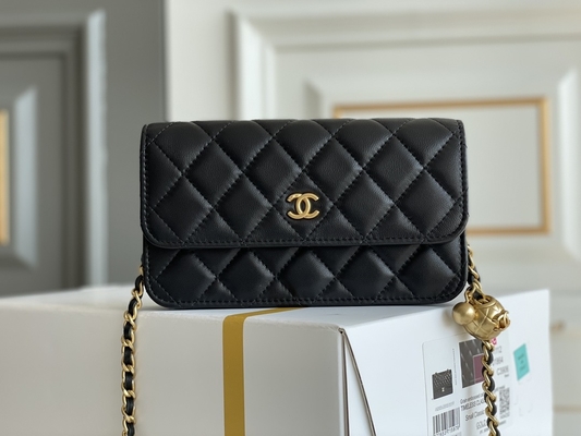 กระเป๋าสตางค์ Mini Coco Chanel WOC กระเป๋าคลัทช์สีดำบนสายโซ่ CF20