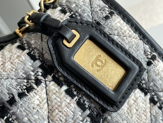 Classic 2WAY Chanel Medium Flap Bag Messenger Black White Plaid Wool.