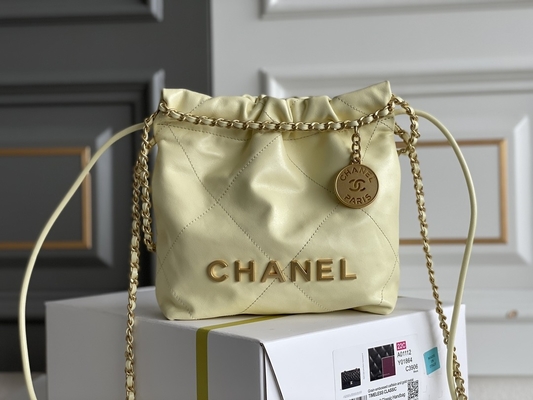 Chanel Branded Ladies Handbag 22B MINI 22S หนังลูกวัว สีชมพู ขาว ดำ เหลือง