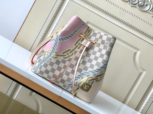 สีขาวสีชมพู Damier Azur Canvas LV Branded Messenger Bag NéONoé MM Bucket Bag