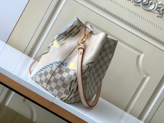 สีขาวสีชมพู Damier Azur Canvas LV Branded Messenger Bag NéONoé MM Bucket Bag
