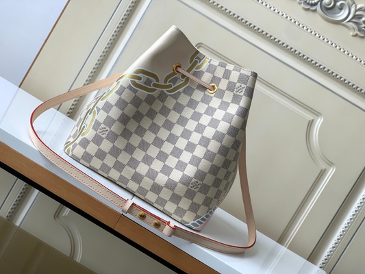สีขาวสีชมพู Damier Azur Canvas LV Branded Messenger Bag NéONoé MM Bucket Bag