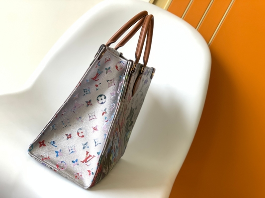 OnTheGo MM Mini กระเป๋าสะพายข้าง Branded M81724 Floral Pattern Silver Coated Canvas