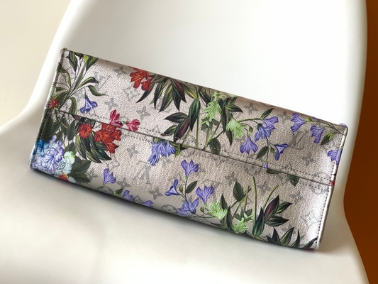 OnTheGo MM Mini กระเป๋าสะพายข้าง Branded M81724 Floral Pattern Silver Coated Canvas