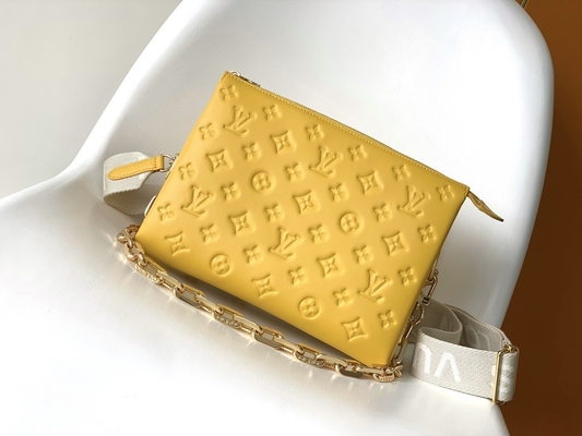 ดอกทานตะวัน Monogram Embossed Custom Branded Bags Coussin PM Louis Vuitton Puffy Lambskin