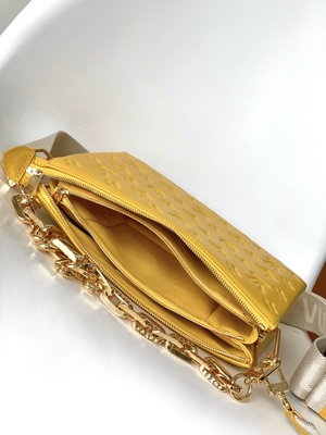 ดอกทานตะวัน Monogram Embossed Custom Branded Bags Coussin PM Louis Vuitton Puffy Lambskin