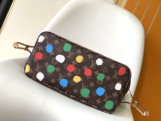 สีดำ LV X Yayoi Kusama Louis Vuitton Neverfull MM Monogram Bag Multicolor