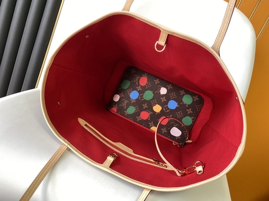 สีดำ LV X Yayoi Kusama Louis Vuitton Neverfull MM Monogram Bag Multicolor