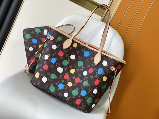 สีดำ LV X Yayoi Kusama Louis Vuitton Neverfull MM Monogram Bag Multicolor
