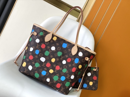 สีดำ LV X Yayoi Kusama Louis Vuitton Neverfull MM Monogram Bag Multicolor