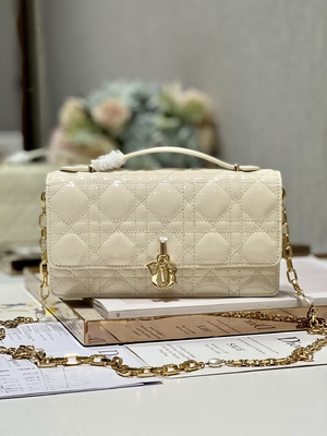 Branded Lady Dior Patent Clutch Small Pearl Black Flip Closure
