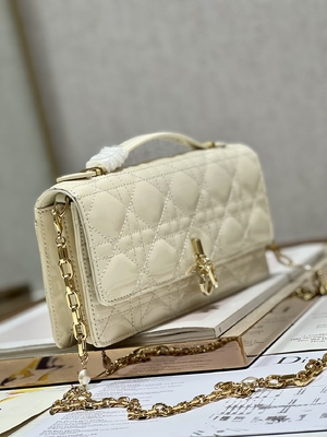 Branded Lady Dior Patent Clutch Small Pearl Black Flip Closure