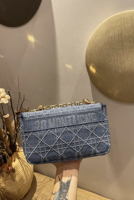 กระเป๋ามินิดีไซเนอร์ลายปัก Dior Caro Denim Small