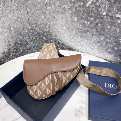 กระเป๋าสะพายข้าง CD Saddle Diamond Canvas And หนังเรียบ Dior Wallet Saddle