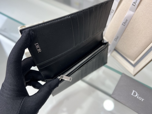 กระเป๋าสตางค์ผู้ชาย CD Christian Dior ลายนูนแนวตั้ง Diamond Zippered