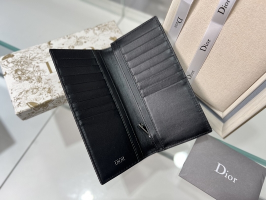 กระเป๋าสตางค์ผู้ชาย CD Christian Dior ลายนูนแนวตั้ง Diamond Zippered