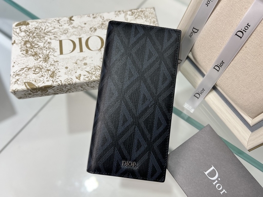 กระเป๋าสตางค์ผู้ชาย CD Christian Dior ลายนูนแนวตั้ง Diamond Zippered