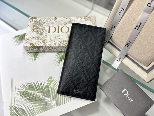 กระเป๋าสตางค์ผู้ชาย CD Christian Dior ลายนูนแนวตั้ง Diamond Zippered