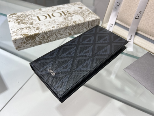 กระเป๋าสตางค์ผู้ชาย CD Christian Dior ลายนูนแนวตั้ง Diamond Zippered