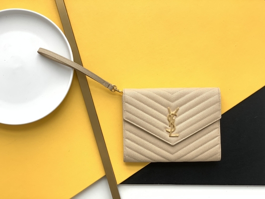 Caviar YSL Monogram Quilted Leather Envelope Clutch Bag