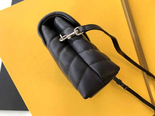 YSL Saint Laurent สุภาพสตรี Cassandra Chain กระเป๋าสะพายไหล่ผ้าใบผ้าฝ้ายและหนังลูกวัวสีน้ำตาลคาราเมล