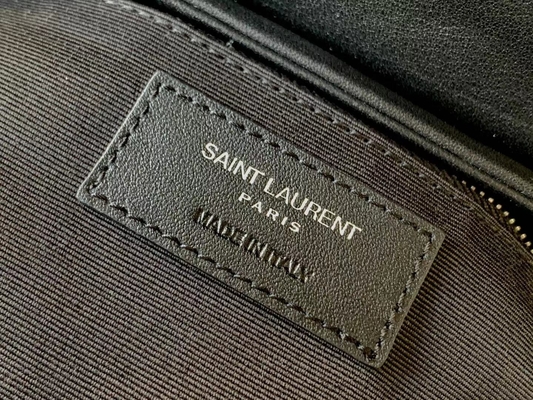 YSL Saint Laurent สุภาพสตรี Cassandra Chain กระเป๋าสะพายไหล่ผ้าใบผ้าฝ้ายและหนังลูกวัวสีน้ำตาลคาราเมล