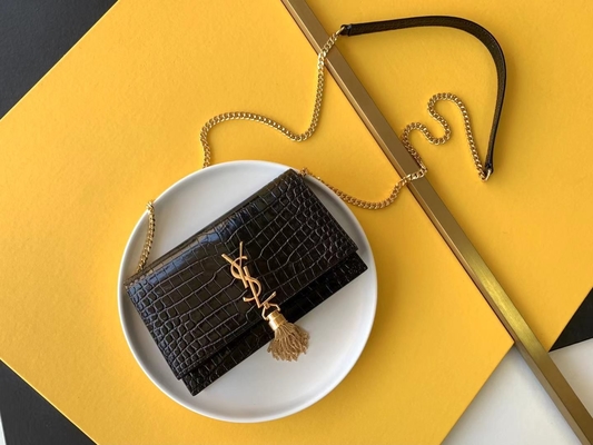 หนังลูกวัว กระเป๋าสีดำ YSL โซ่ทอง Kate พู่เล็ก