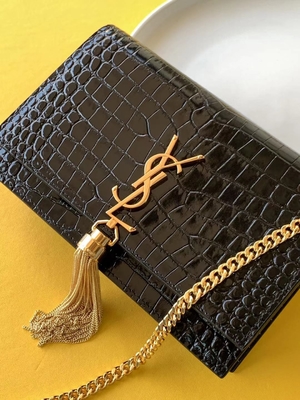 หนังลูกวัว กระเป๋าสีดำ YSL โซ่ทอง Kate พู่เล็ก