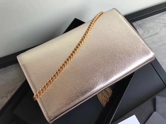 สายปรับได้ Polyester Saint Laurent YSL Woc Bag With Zipper Closure Silver