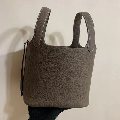 กระเป๋าถือสุภาพสตรี Hermes Branded Jaune Ambre Picotin Lock PM Clemence Leather Soleil