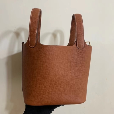 กระเป๋าถือสุภาพสตรี Hermes Branded Jaune Ambre Picotin Lock PM Clemence Leather Soleil